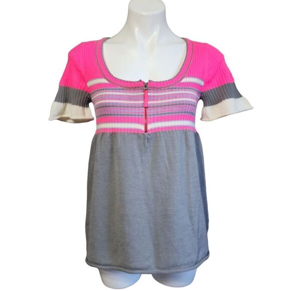 Free People top Y2K pink & gray M - Picture 1 of 5